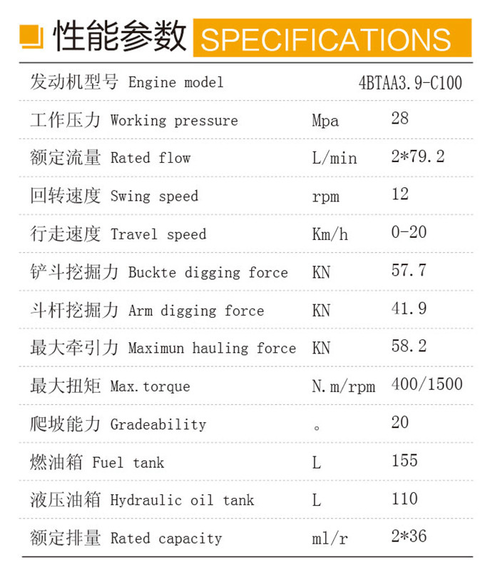 沃爾華DLS100-9A 9.7噸輪式液壓挖掘機性能參數