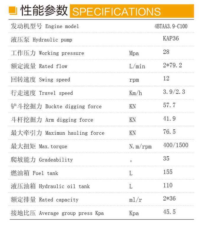 沃爾華DLS100-9B 9噸履帶式液壓挖掘機性能參數
